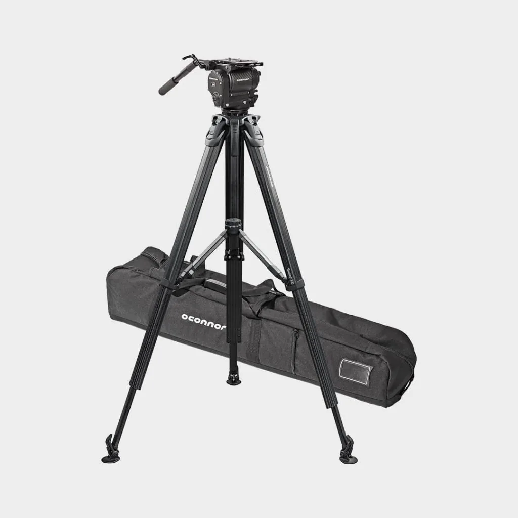 OConnor 1040 fluid head on Flowtech 100 legs with mid-level spreader and soft case